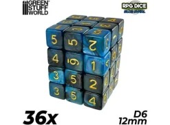 D6 12mm Dice Blue Swirl - 36 stk