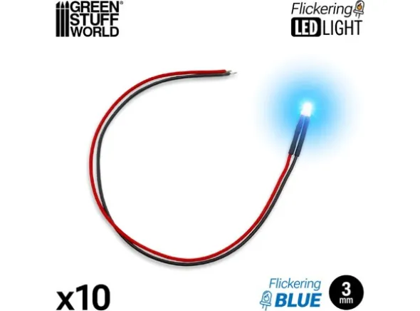 LED Light Blue Flickering 3mm (10 stk)