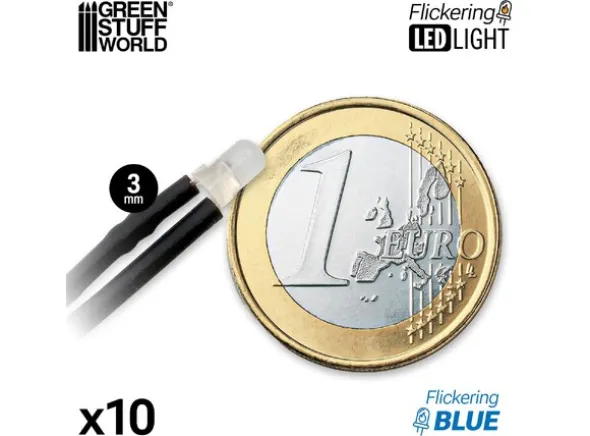 LED Light Blue Flickering 3mm (10 stk)