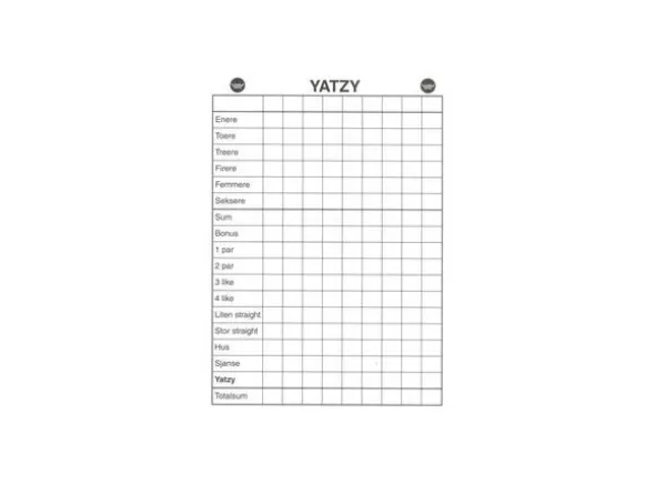 Yatzy Blokk uten terninger Norsk